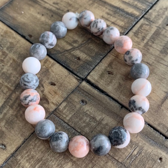 8mm Pink & Gray Jasper Chakra Stretch Brac… - Picture 2 of 8